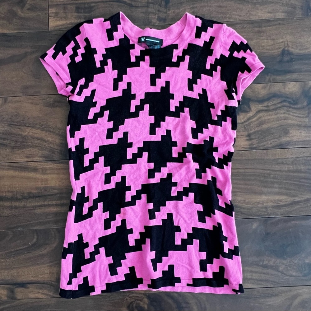 Pink and Black Houndstooth Women's Top